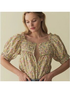 Doen Liberty Cotton Crop Puff Sleeve Top Chrysanthemum Sz
S Cottage Boho Smocked